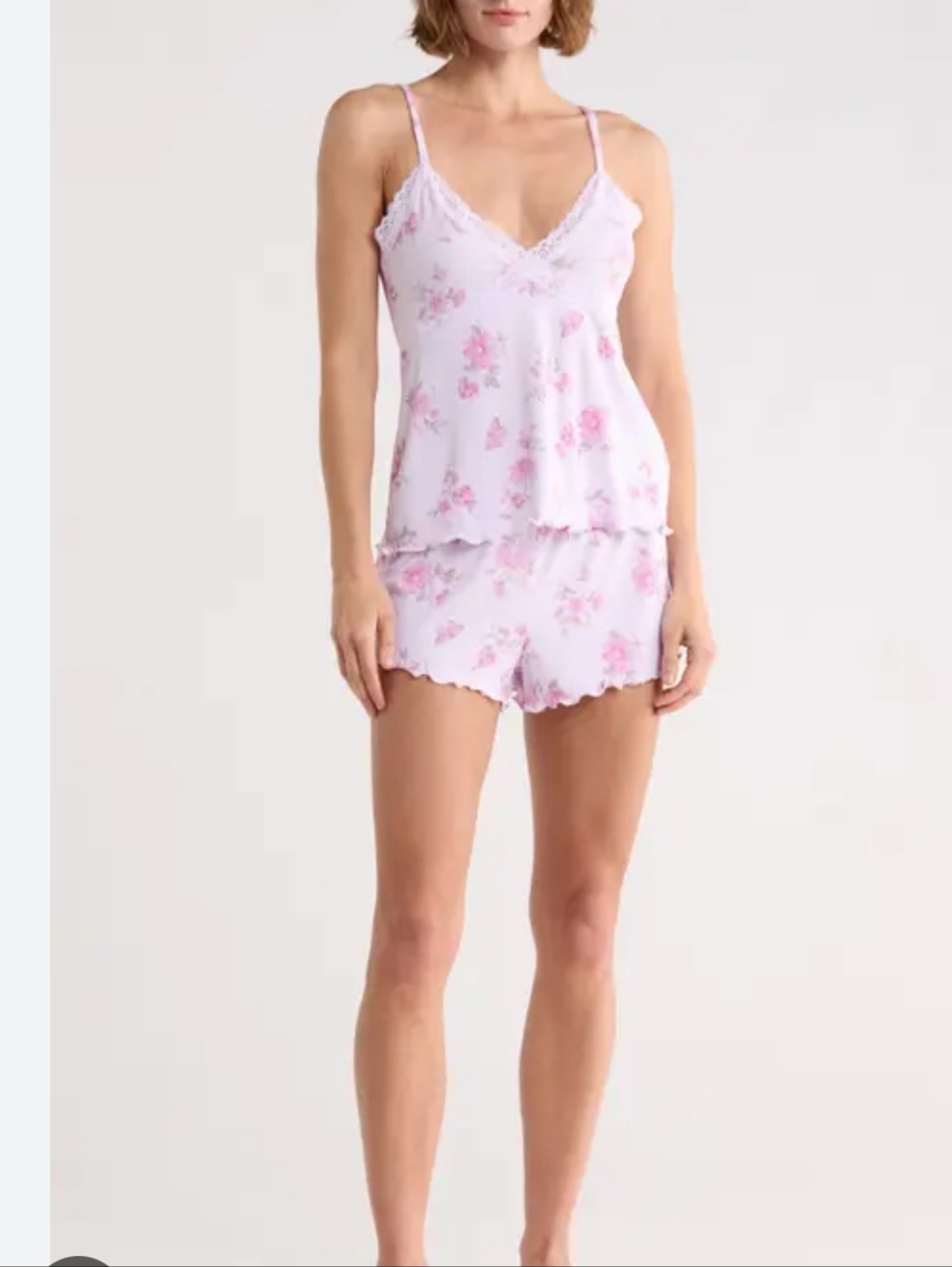 Laura Ashley Light Pink Floral Lace-Trim Cami & Shorts Set, Large